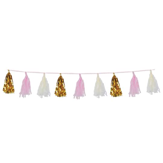 Beistle 8ft. Gold, Pink & Ivory Metallic & Tissue Tassel Garlands, 2ct.